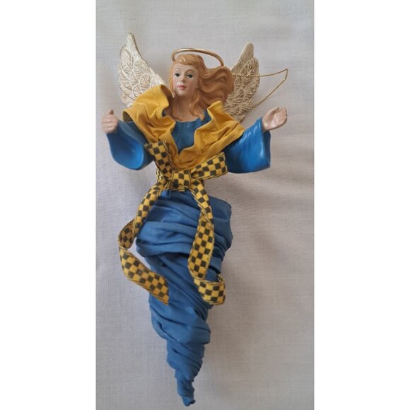 Vintage Paper Mache Blue Angel with Wings Christmas Ornament 8" Lightweight - Picture 1 of 2